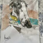Personalised A3 Pet Portrait / Pen & Ink with Watercolour